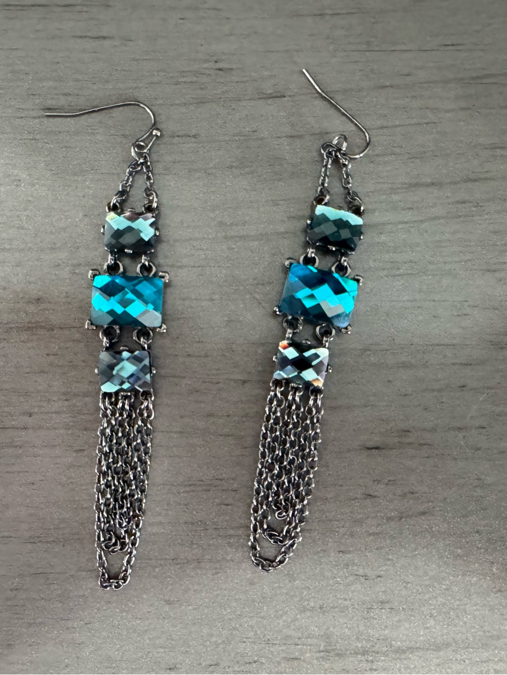 Express Teal Blue Crystal Tassel Drop Earrings